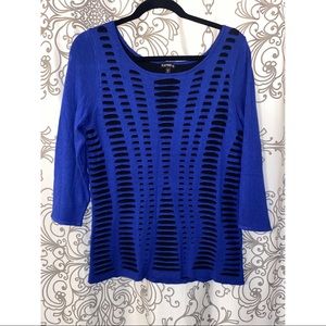 Express slashed black and blue sweater top